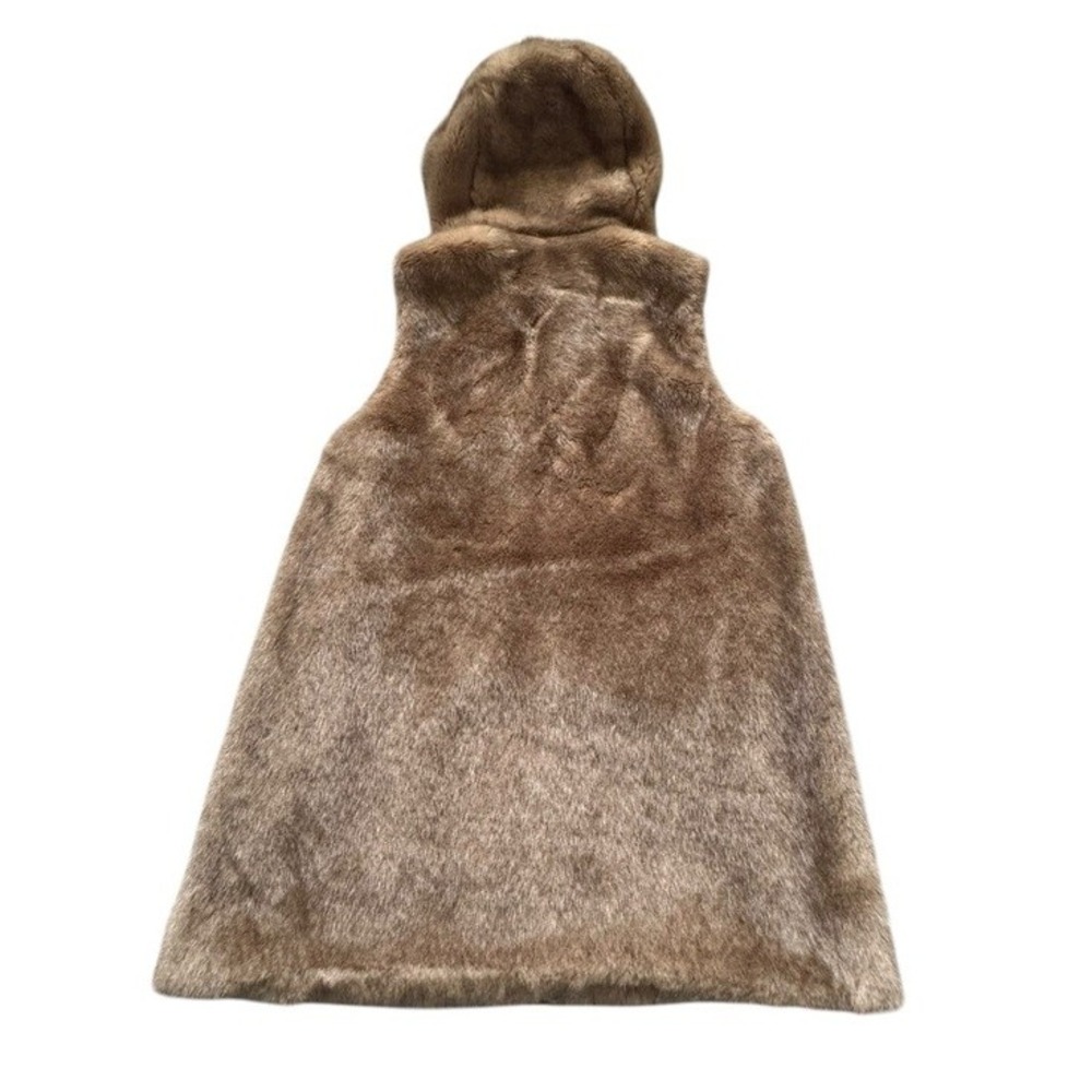 Zara Light Brown Tan Hooded Faux Fur Teddy Vest Zip up Pocket Size Medium - Picture 9 of 12
